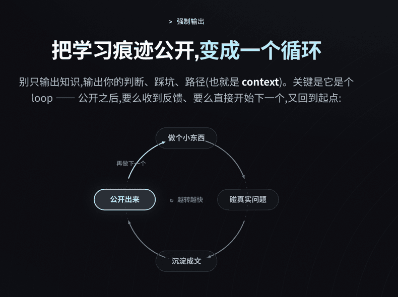 公开学习痕迹的成长循环：做个小东西、碰真实问题、沉淀成文、公开出来，再做下一个